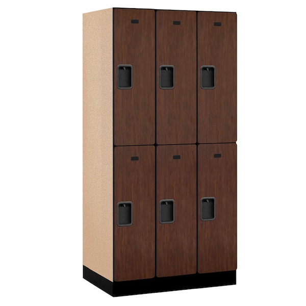 Wardrobe Locker, 36" W, 21" D, 76" H, (3) Wide, (6) Openings, Mahogany
